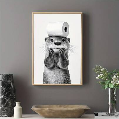 1 st, Canvastavla, Inramad väggkonst, Modern rolig konst, Söt svartvit tvättbjörn i badrummet som håller ansiktet på pappersduksmålning, Minimalistisk väggdekor, Modern konst, Modern heminredning, Väggdekor i vardagsrum, Modekonst, Rumsinredning, Sovrumsinredning, Sovrumsinredning, Badrumsinredning, Heminredning, Kontorsinredning, Vintage affisch, Matrumsinredning, Estetisk konst, Present till vän, Inflyttningspresent, Festdekorationer