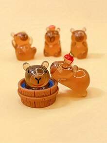 5pcs Mini Glow-In-The-Dark Capybara Figurines - Adorable Resin Desktop Decor With Strawberry Hat, DIY For Phone Cases & Keychains - Great For Home Decor, Christmas, Halloween, Thanksgiving Gifts, Holiday Tabletop Decoration | Quirky Ornaments | Resin Figurines, Desktop Accessories - Multicolor - View 4