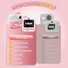Kids Instant Print Camera HD Digital Camera For Girls Boys Toddler Age 3+, Rechargeable 32GB Card, Flash Filters Frames, Drop-Proof Case, Portable Travel Party Birthday Gift Toy,Kids Toys, Toys For Girl, Kids Books, Easter Gifts - Pink - View 7