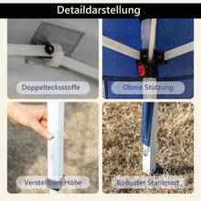 Pavillon 3x3 m mit 4 Seitenwänden | 3-fach Höhenverstellbarer Faltpavillon | Gartenpavillon in Blau