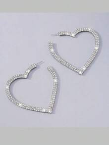 2pcs Copper Material Luxurious Heart Shaped Rhinestone Full Love Earrings For Women, Perfect Gift For Mother, Couple And Friends On Festivals Or Parties Valentines - Yellow Gold - View 8