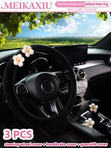 MEIKAXIU 3pcs Corn Flower Short Plush Car Steering Wheel Cover Without Inner Ring 38CM Handbrake Cover Gear Shift Cover Car Accessories For Women - Multicolor - View 8