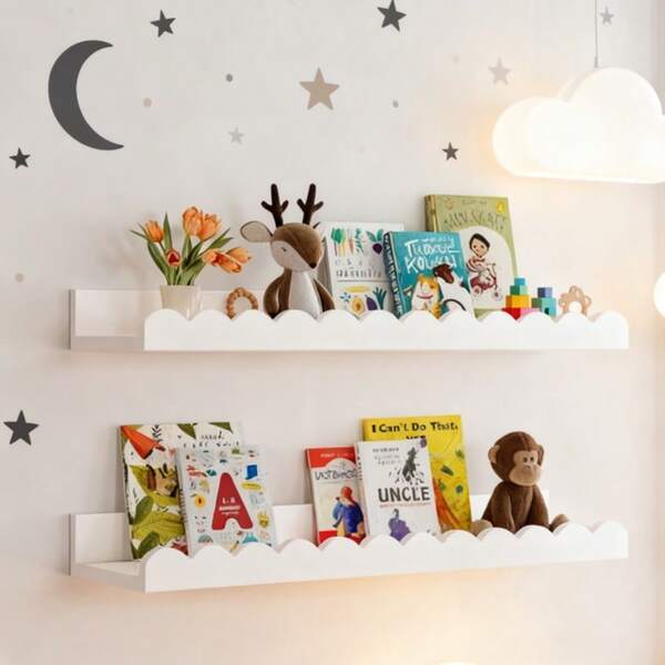 Prateleira de armazenamento de madeira para quarto infantil, prateleira de armazenamento de parede para organizar e exibir livros e brinquedos infantis, decoração de quarto