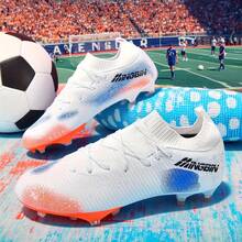 1 Pair Football/Soccer Shoes, Low-Top Outdoor Soft Ground Cleats, PU Lace-Up Anti-Slip AG/FG Spikes, Lightweight High-Performance Non-Slip Design, Professional Soccer Boots, Factory Direct , Multiple Colors Available - White Orange - View 4