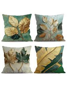 4 Stück Kissenbezug Set mit Pflanzen Muster, beidseitig Muster