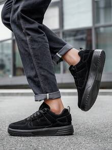 Men's Fashionable Retro Black Lace-Up Casual Sports Shoes, Versatile Outdoor Skateboard Sneakers For Teenagers, Running Shoes, Couples - 黑色 - 查看 9
