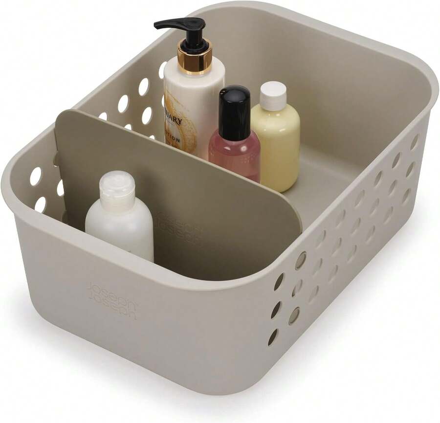 Joseph Joseph EasyStore - Slimline Bathroom Essentials Storage Basket Organiser With Moveable Pot And Divider, Ecru - Large Pack of 1 - 查看 1