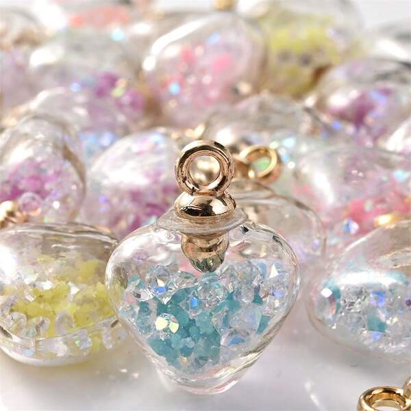 15x21mm 5pcs Creative Glass Heart Colorful Glow-In-The-Dark Charms, Suitable For DIY Earrings Necklace Pendants, Charms