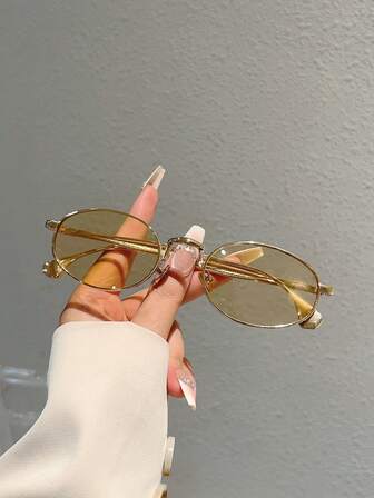 1副复古金色椭圆形镜框时尚眼镜，女士款 - Y2K复古小眼镜，时尚百搭，适合街头风和派对造型