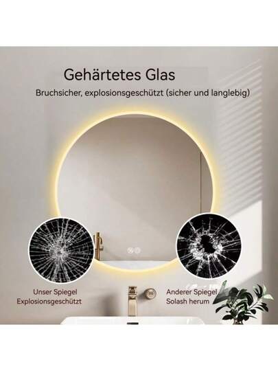 70cm Round LED Bathroom Spiegel Lighting, Wand Mounted, Anti Fog, Adjustable Temperature Dimmable, Makeup Bedroom Bathroom, Slimme Moderne Home view 7