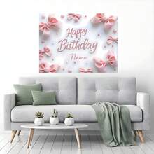 One Customizable Name-Printed Pink Bow Birthday Backdrop With Rose Gold Sequins On A White Background, Suitable For Birthday Parties, Baths, Adult Baths, Bridal Showers, Party Backdrops, Photography Banners, Vinyl Material. - Type B - View 8
