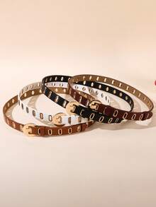 1pc No Punch Hollow Buckle Waist Belt, Fashionable Punk Slot Buckle, Versatile Belt, PU Leather, For Women - Multicolor - View 1