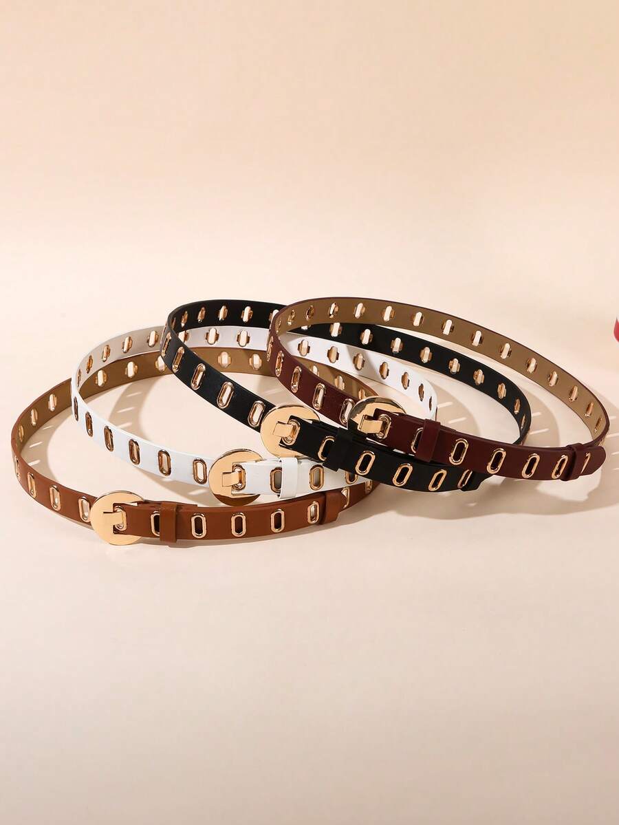 1pc No Punch Hollow Buckle Waist Belt, Fashionable Punk Slot Buckle, Versatile Belt, PU Leather, For Women - Multicolor - View 1