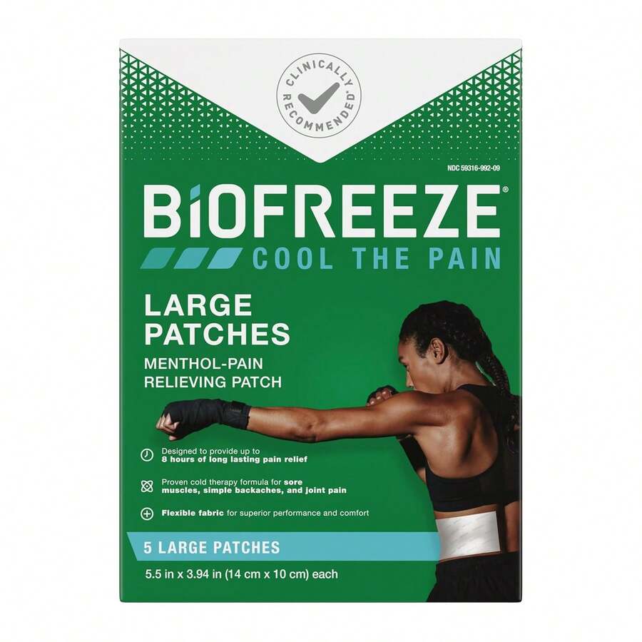 Biofreeze Large Pain Relief Patches, Menthol Pain Patches Lower Back, Neck, Knee, & Shoulder, Comfortable & Flexible Fabric Stays In Place, Eligible, 5 Ct - Lớn - Xem 1