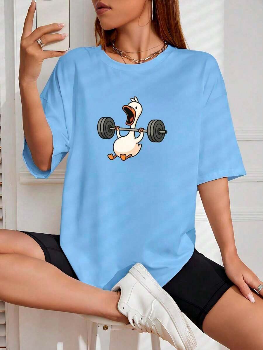 Women's Basic Duck Training T-Shirt Cotton Shirt - 淺藍色 - 查看 1