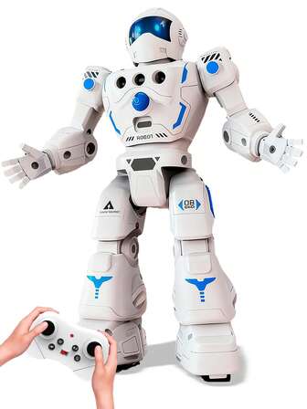 1pc Programmable Robot, Remote Control & Gesture Sensing, Rechargeable Battery, Interactive Robot Toy For 3-12 Years Old Boys & Girls, With Lights, Music, Singing, Dancing, Walking & Sliding Modes, Storytelling, Mechanical Language, Children Entertainment Set (White)