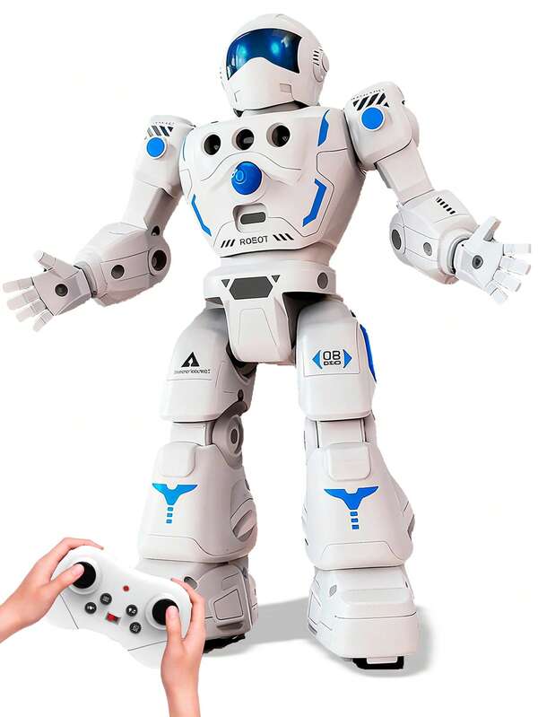 1pc Programmable Robot, Remote Control & Gesture Sensing, Rechargeable Battery, Interactive Robot Toy For 3-12 Years Old Boys & Girls, With Lights, Music, Singing, Dancing, Walking & Sliding Modes, Storytelling, Mechanical Language, Children Entertainment Set (White)