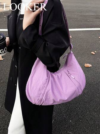 Solid Color Large Capacity Versatile Travel Crescent Bag, Women Crossbody Bag