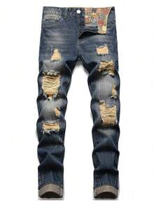 Men's Washed Straight-Leg Jeans, Suitable For Outdoor Activities, Casual Straight-Leg Jeans