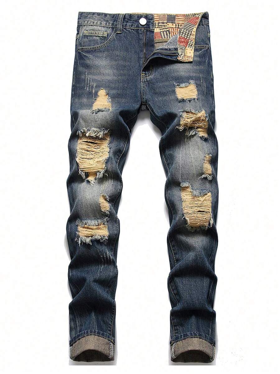 Men's Washed Straight-Leg Jeans, Suitable For Outdoor Activities, Casual Straight-Leg Jeans
