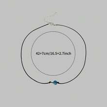 1pc Minimalist Nature-Inspired Black Cord & Silver Chain Single Blue Stone Necklace, Suitable For Daily/Casual Wear