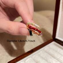 6pcs Red Glazed Open Ring, Luxury Niche High-End Vintage Finger Rings, Suitable For Stacking