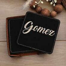 1pc Custom Monogrammed Square PU Leather Coasters, Personalized Engraved Coasters, Suitable For Weddings, Housewarming, Birthdays, Anniversaries, Business Gifts, All Seasons - Multicolor - View 4