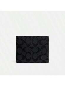 Coach 盒装三合一钱包礼品套装男士真皮钱包带身份证窗口，RFID 屏蔽双折时尚钱包带扳机钥匙扣 - 炭黑色 - 查看 5