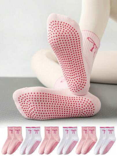 Bowknot Women'S Non-Slip Yoga & Pilates Long Socks - Grippy Ballet/Barre/Dance Socks With Silicone Gel Dots, Anti-Skid Grips, Moisture-Wicking Mesh, Cute Bow Detail; For Yoga, Pilates, Pure Barre, Ballet, Dance, Gym, Studio, Home; Washable Nude Casual Fashion Socks; Slip-Resistant On Hardwood & Mats; Toe-Separator/Full-Toe Options; Light Compression For Arch Support; Gift For Dancers & Yogis,Halloween Gifts, Christmas Gifts