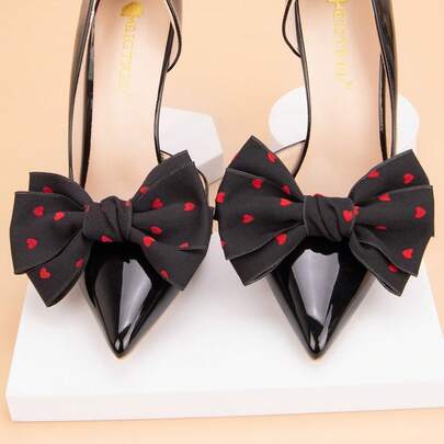 1pair Heart-Shaped Printed Design, Detachable Shoe Buckles And Clips, Wedding Shoe Accessories, Party High Heels, And Shoe Flowers