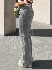 Women's Insert Pocket Loose Casual Basic Straight Jeans - 深灰色 - 查看 3