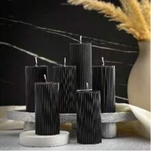 1 Set Ribbed Pillar Candles (1pc), 3 Inch Wide X 1.97 Inch, 3.94 Inch, 5.91 Inch, 7.87 Inch Tall, Large Soy Wax Scented Pillar Candles, Elegant Ribbed Modern Home Decor, Suitable For Bathroom And Living Room (Black) - Black - View 2