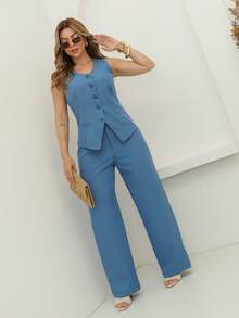 Simple Buttons On The Front Pocket Button Office - Neblina azul - Ver 2