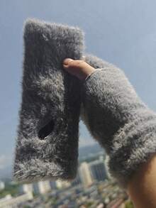 1 Par de Luvas de Meia Digitação em Fleece de Vison Novo para Mulheres, Maciez e Calor de Inverno de Luxo, Cor Sólida, Luvas Tricotadas Sem Dedos Felpudas, Luvas de Meia Digitação Quentes de Lã, Protetor de Mão de Inverno Tricotado para Mulheres, Dedos Vazados, Tela Sensível ao Toque Versátil, Escritório, Estudante