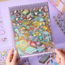 Un album di adesivi, serie Sunshine Town, libretto di scene in miniatura, album di adesivi per decorazione paesaggistica fai-da-te con case di cartoni animati 3D, accessori decorativi in carta fai-da-te, adesivi per quaderni adatti a varie scene, cover per telefono, adesivi per tazze, adesivi per album di ritagli e diari