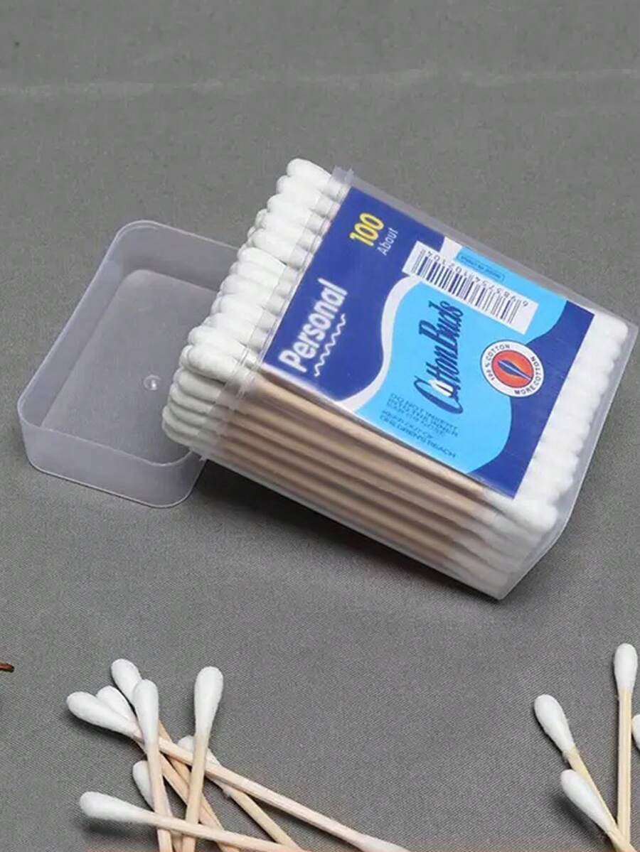 100/1200 unidades de bastoncillos de limpieza de doble cabeza, higiénicos y de alta calidad con palitos de madera - incluye caja de almacenamiento transparente para limpieza diaria, tapones para los oídos para manualidades y artes, almohadillas de maquillaje, adecuado para mascotas - multiusos - Blanco - Ver 1