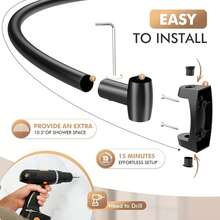 SUNALLY 40-72 Inches Adjustable Curved Shower Rod, Aluminum Rustproof Design, Drilling Required - Fits Bathroom Bathtub & Shower Stall - 黑色 - 查看 6