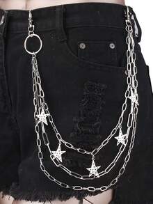 1pc Punk Rock Multi-Layer Silver Metal Hollow Star Pants Chain, Gothic Fashion Accessory Halloween Fathers Day Gift School Jewelry Men Y2k Accessories Men's Chains Jeans Accessories Gothic Jewellery Back To School Street Halloween Accessories Streetwear Accessories