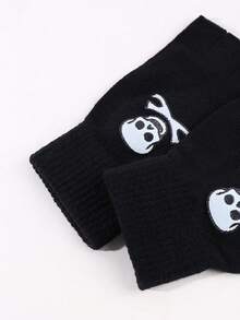 1 para czarnych, bezpalcowych rękawiczek z nadrukiem czaszki w paski dla kobiet, rękawiczki z krótkimi palcami, dzianinowe, zimowe, elastyczne rękawiczki