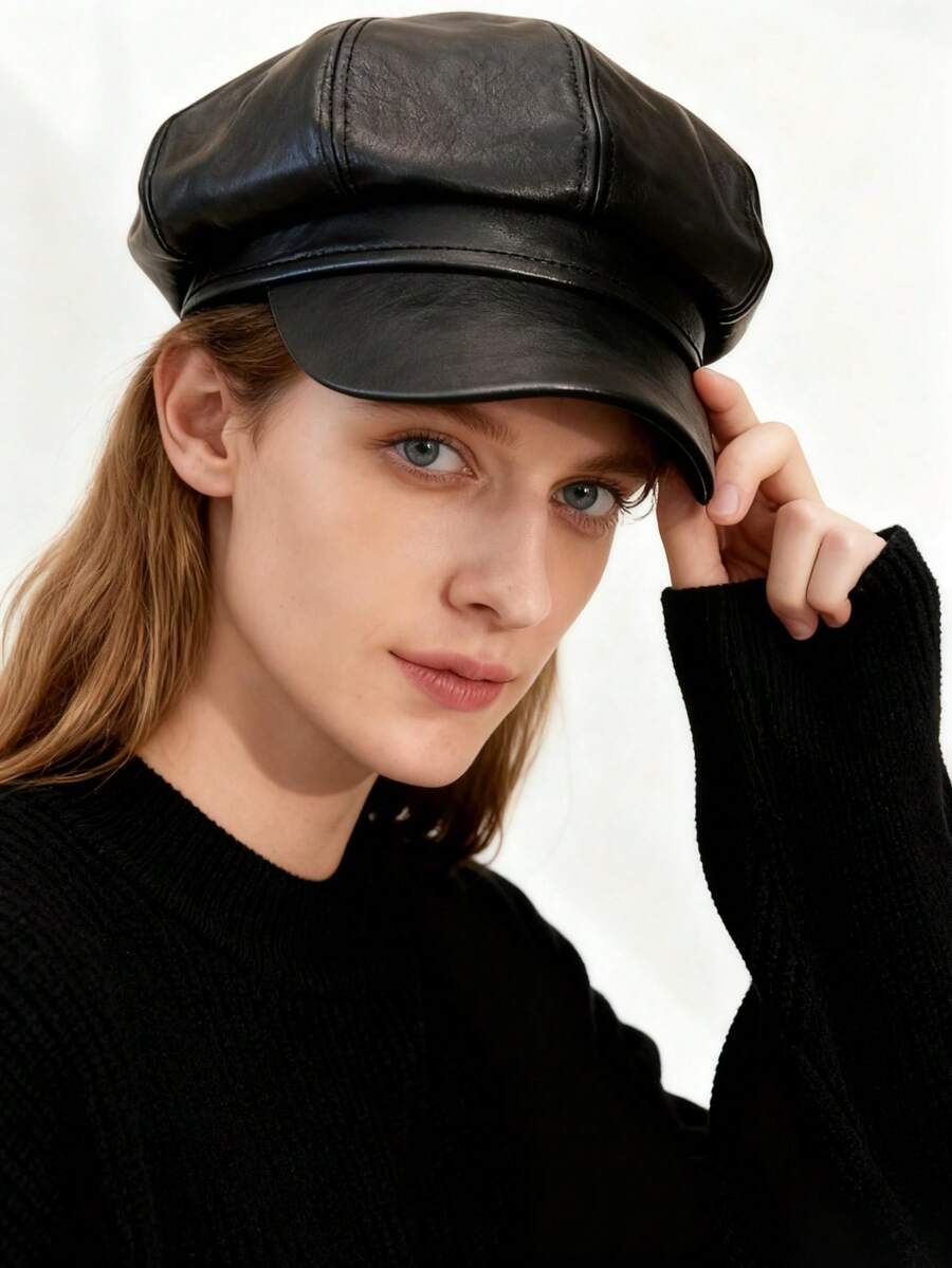 1pc Unisex Solid Color Octagonal Hat, Fashion Beret Cap Suitable For Outdoor Travel, Camping, Holiday Party, Halloween And Christmas Gifts, And Daily Use - Multicolor - View 1