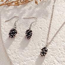 Women's Fashion Pendant Necklace And Earring Set |   Retro Zinc Alloy Pinecone Pendant, Women's Jewelry Combination, Suitable For Daily And Party Wear, Fashion Accessories - 銀色 - 查看 2
