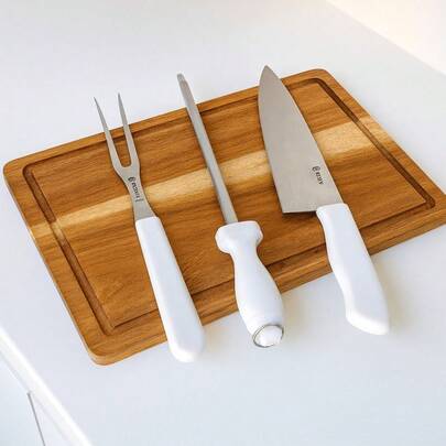 Kit Churrasco Faca Garfo Chaira Conjunto Aço Inox