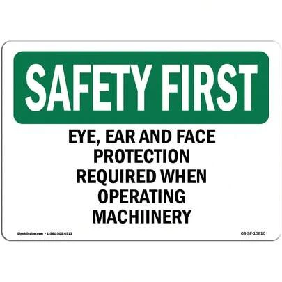 OSHA Safety First Sign - Eye, Hearing And Foot Required| Vinyl Label Decal| Protect Your Business, Work Site, Warehouse| Made In The USASpecialForCanada