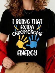 Kids' T-Shirt With , Chromosome, Funny Trisomy 21, Printed T-Shirt For Women, New Style 2026, Women's Set, Autumn T-Shirt For Women, Winter T-Shirt - 黑色 - 查看 8