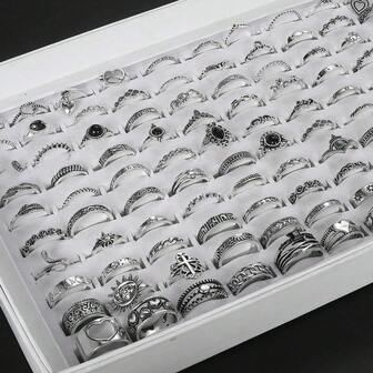 28 件/包复古蜘蛛和蝴蝶锌合金戒指套装，朋克和嘻哈混合风格，情侣戒指，适合派对、婚礼、日常佩戴，珠宝配饰，OPP 袋随机发货