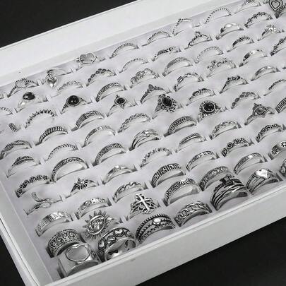 28pcs/Pack Vintage Spider & Butterfly Zinc Alloy Rings Set, Punk & Hip Hop Mixed Styles, Couples Rings For Party, Wedding, Daily Wear, Jewelry Accessories, Random Delivery In OPP Bag