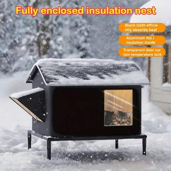 Large Outdoor Insulated Cat House, Made Of Oxford Cloth With Insulation And Windproof Design, Dual Entrances, Suitable For Stray Cats And Small Animals - Easy To Assemble, For Indoor/Outdoor Use, Ventilated Large Stray Pet House