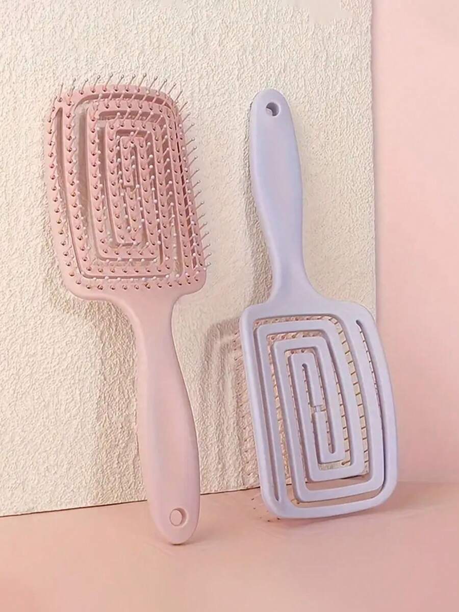 1 pieza Peine de mango largo rosa, unisex, esponjoso, estriado, disponible en varios colores, cepillo de pelo, herramienta de cuidado del cabello, mango ergonómico, dientes de plástico duradero, antiestático, uso en seco y húmedo, desenreda fácilmente el cabello, crea peinados voluminosos, herramienta de peinado - Multicolor - Ver 1