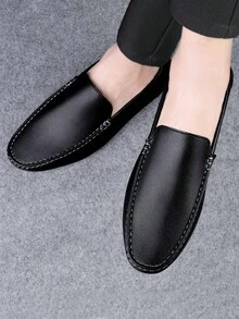 Men's Black Casual Faux Leather Loafers, Non-Slip And Durable, Suitable For All Seasons - Black - View 3