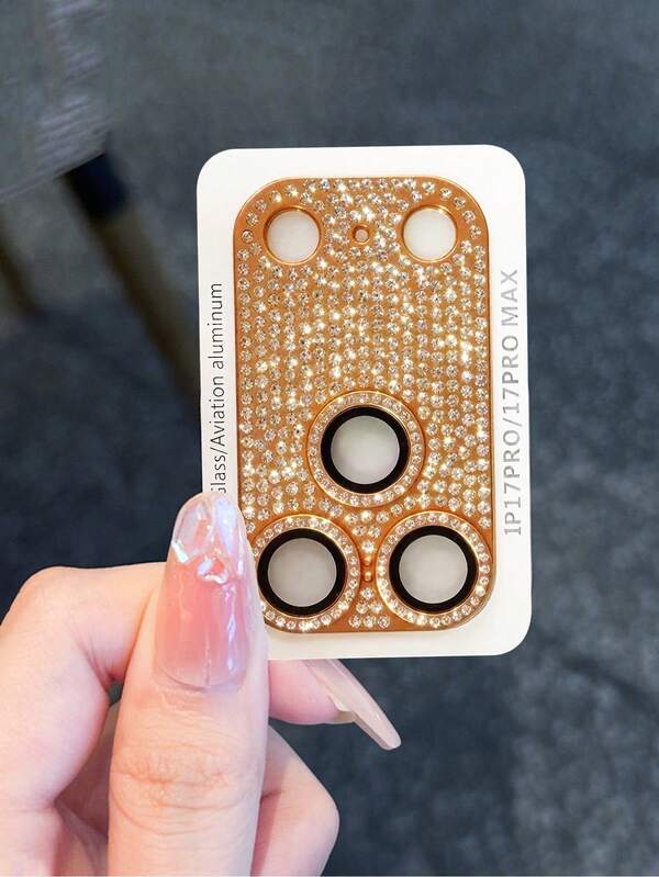 1 pieza Película protectora de lente con cubierta completa de cristal de imitación, para 17promax/17Air/17 Pro/17, cristal templado resistente a arañazos de 9H, fácil instalación, a prueba de arañazos, accesorio de teléfono móvil decorado con cristales de imitación de moda y lujoso